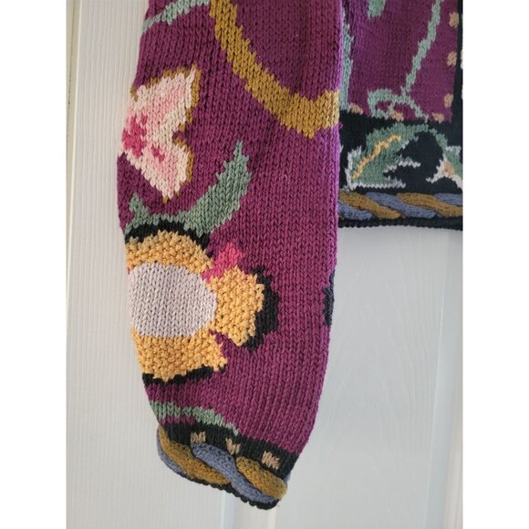 Peruvian Connection pink Black Cardigan sweater Hand knit pima Cotton size Small - Picture 4 of 6